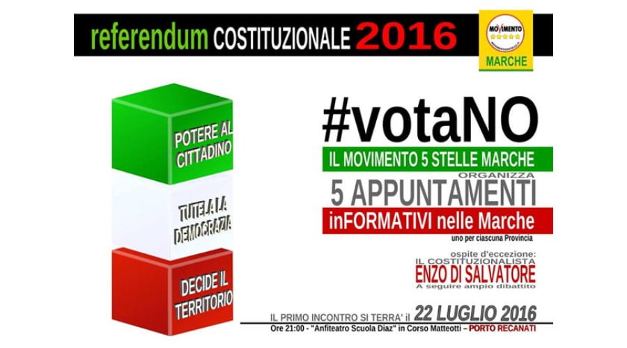 Comunicato stampa Movimento 5Stelle a favore di #VotaNO al Referendum Costituzionale