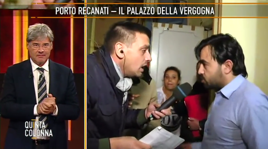 Le telecamere di Quinta Colonna all’Hotel House per mostrare le condizioni del palazzone